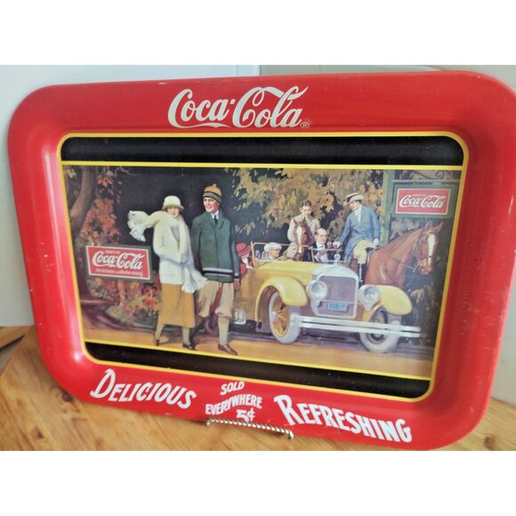 Two Vintage Coca Cola Trays "Drive Refreshed" & "Touring Car" 1990 - Picture 11 of 14